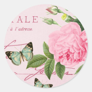 Franse   sticker met roze roze roze roos