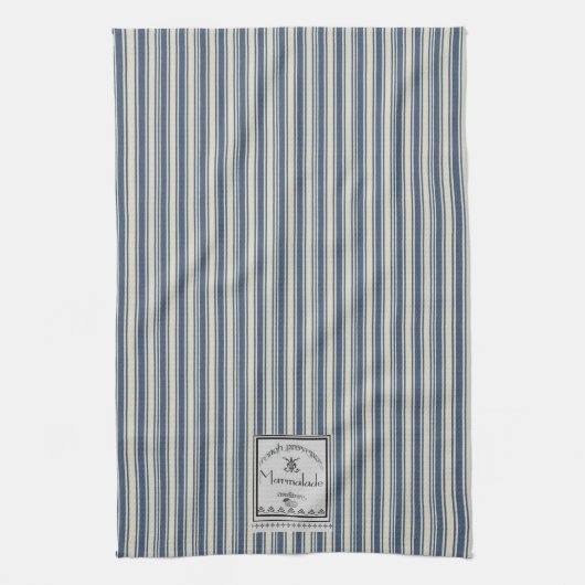 Franse stijl blauwe crème strepen marmelade label theedoek (Verticaal)