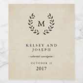 Franse stijl bruiloft krans en monogram Wijn Etiket (Enkel label)