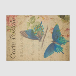 Franse stijl Carte Postale Blue Butterflies Tissuepapier