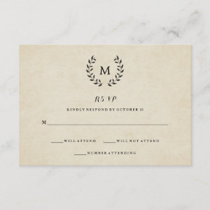 Franse Stijl Krans en Monogram RSVP Kaartje