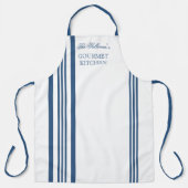 Franse stijlstreep - blauw | Witte benaming Schort (Voorkant)