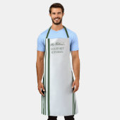 Franse stijlstreep - groen | Witte benaming Schort (Gedragen)