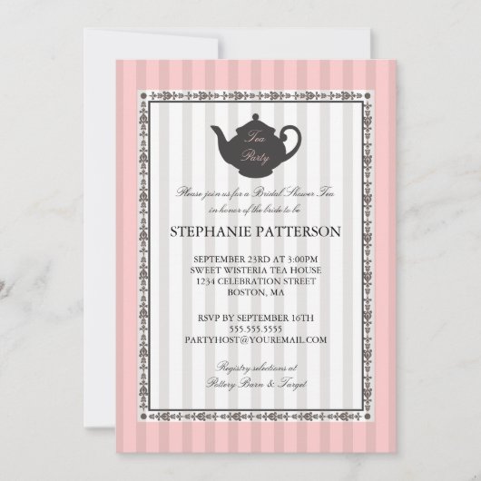 Franse Stripe Chic Vrijgezellenfeest Tea Kaart (Voorkant)