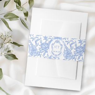 Franse Toile Blauwe Bloemmotief Chinoiserie Monogr Uitnodigingen Wikkel