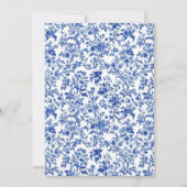 Franse Toile Blue Floral Crest Wedding Kaart (Achterkant)