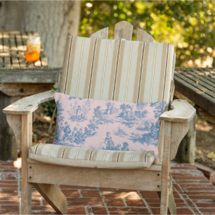 Franse toile de jouy blauw en roze patio buiten buitenkussen