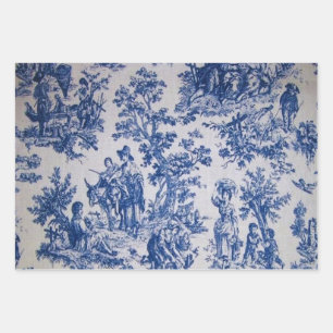 Franse toile de jouy blauw en wit decoupage inpakpapier vel