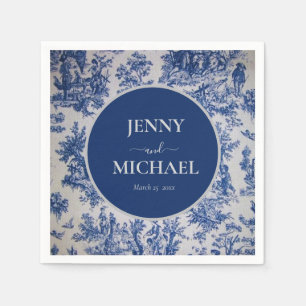 Franse Toile de Jouy Blauw Wit Elegant Huwelijk Servet
