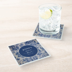 Franse Toile de Jouy Blauw-wit Vrijgezellenfeest Glazen Onderzetter