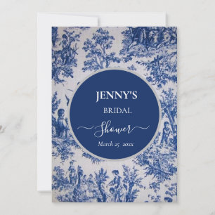 Franse Toile de Jouy Blauw-wit Vrijgezellenfeest Kaart