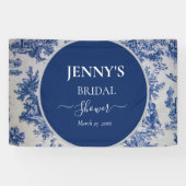 Franse Toile de Jouy Blauwe en Witte Bruiloft Fees Spandoek (Horizontaal)