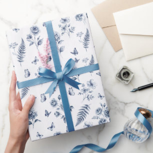 Franse Toile de jouy Chinoseirie Blauwe Patroon Cadeaupapier