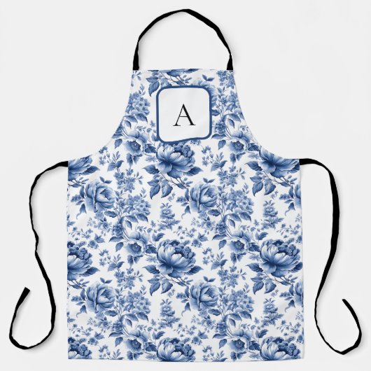  Franse Toile de Jouy Monogram Marine Blauw Schort (Voorkant)