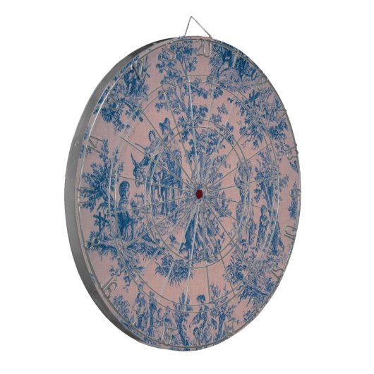 Franse toile de jouy roze en blauw elegant dartbord (Voorkant Links)