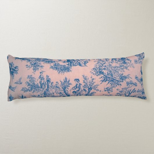 Franse toile de jouy roze en blauw elegant lichaamskussen (Achterkant)