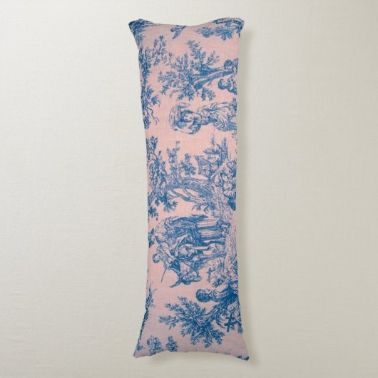 Franse toile de jouy roze en blauw elegant lichaamskussen (Voorkant Verticaal)