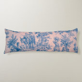 Franse toile de jouy roze en blauw elegant lichaamskussen (Voorkant)