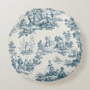 Franse toile de jouy salie groene elegante rond kussen