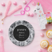 Franse Toile de Jouy Zwart en Wit Bruidsdouche Papieren Bordje (Feest)