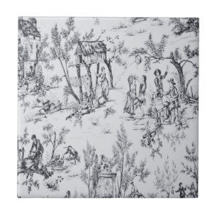Franse toile de jouy zwart en wit elegante kunst tegeltje