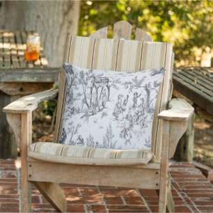 Franse toile de jouy zwart en wit elegante patio buitenkussen