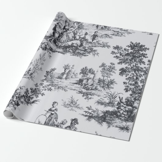 Franse toile de jouy zwart-wit decoupage cadeaupapier (Uitgerold)