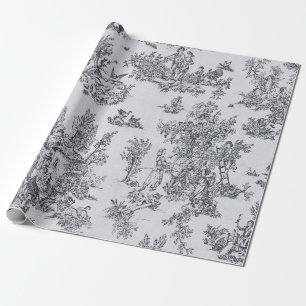 Franse toile de jouy zwart-wit decoupage cadeaupapier