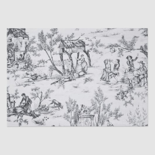 Franse toile de jouy zwart-wit decoupage tissuepapier (Voorkant)