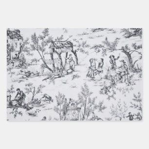 Franse toile de jouy zwart-wit klassieker inpakpapier vel
