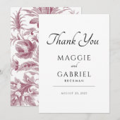 Franse Toile Dusty Roos Floral Wedding Bedankkaart (Voorkant / Achterkant)