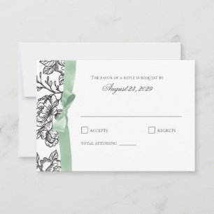 Franse Toile en Sage Bow Reactie RSVP Kaartje