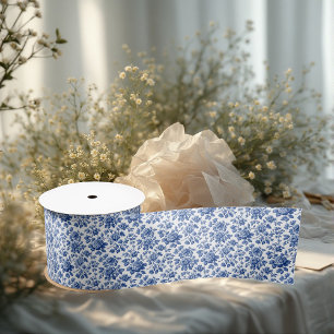 Franse Toile Poederblauwe Bloemrijke Elegantie Vin Lint