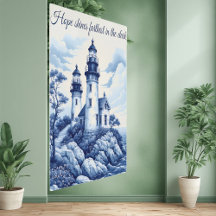 Franse Toile Porselein Stijl Blauw Witte Vuurtoren