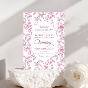 Franse Toile Rozen Blozend Roze Huwelijksuitnodigi Kaart