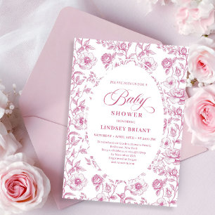 Franse Toile Rozen Stof Roze Baby Shower Uitnodigi Kaart