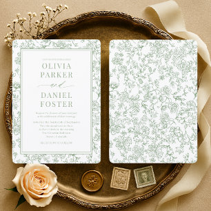Franse Toile Sage Groen Elegante Trouw Kaart