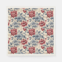 Franse toile & Toile de Jouy blauwe en rode rozen.