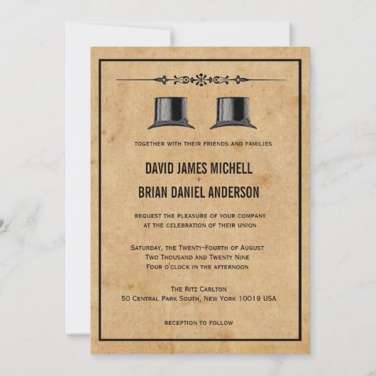 Franse top-hat Gay Wedding Invites Kaart (Voorkant)