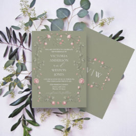 Franse tuin Sage Green bruiloft uitnodiging