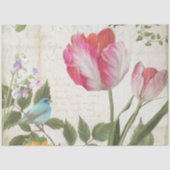 Franse Tulip Flowers Blue Bird Ephemera ontkoppeli Tissuepapier (Voorkant)