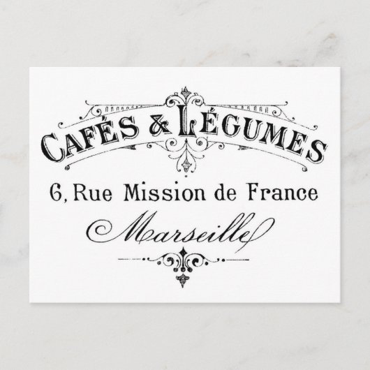  franse typografie cafés et legumes briefkaart (Voorkant)