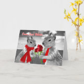 Franse Valentijnsdag Romantische eekhoorns leeg Kaart (Gele Bloem)