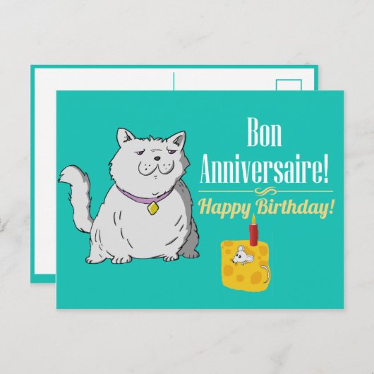 Franse verjaardagskaart briefkaart (Voorkant / Achterkant)