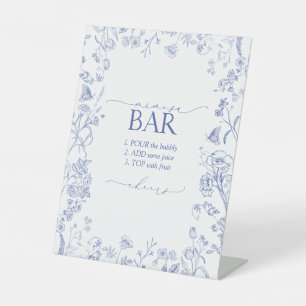 Franse Victoriaans toneelbalk, blauw en wit Reclamebord Met Voetstuk