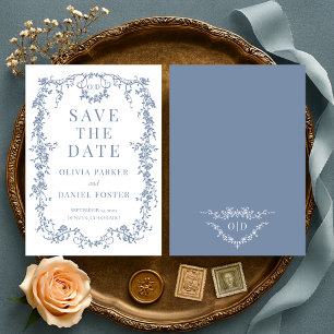 Franse Victoriaanse Stofblauwe Trouw 'Save the Dat Save The Date
