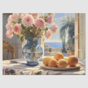 Franse Villa Bloemen met Sinaasappels Decoupage Tissuepapier