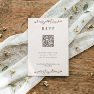 Franse Vintage Bloem Bruine Huwelijk RSVP Kaartje