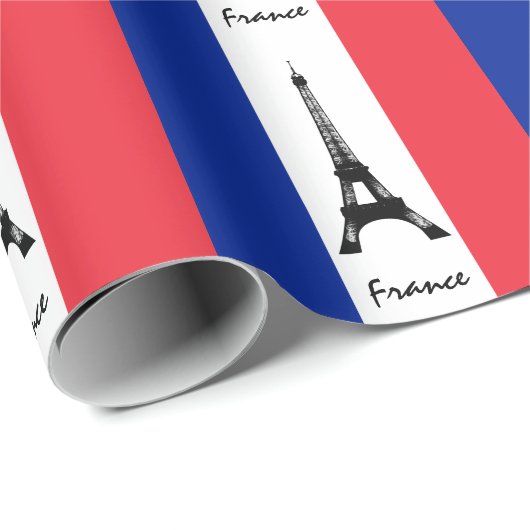 Franse vlag, Eiffel en Franse geschenken/sportlief Cadeaupapier (Rol Hoek)