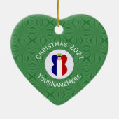 Franse vlag Kerstmis - naam jaar harthart Keramisch Ornament (Achterkant)